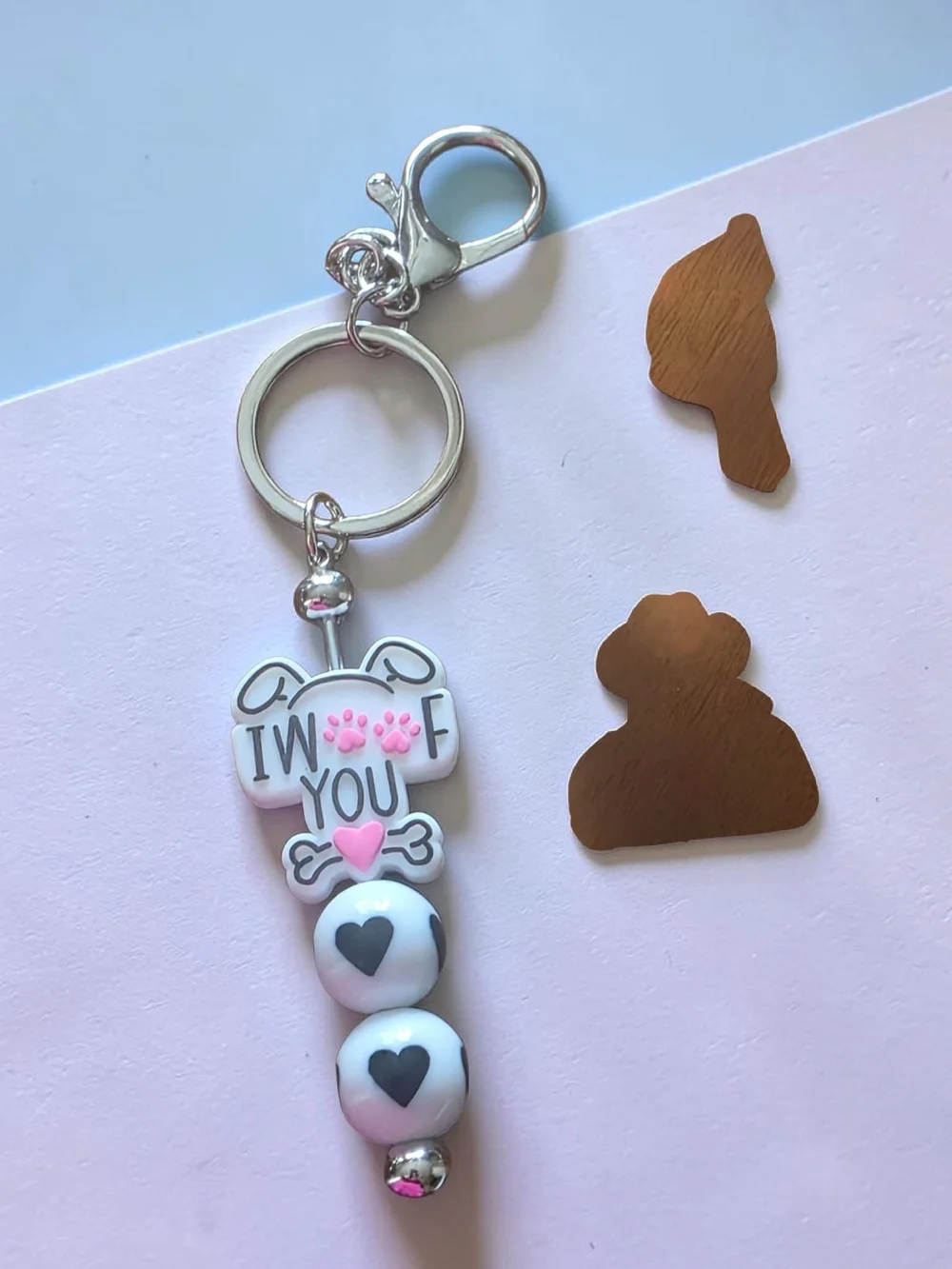 I Woof You Dog Silicone Bead Keychain Wristlet Bag Clip